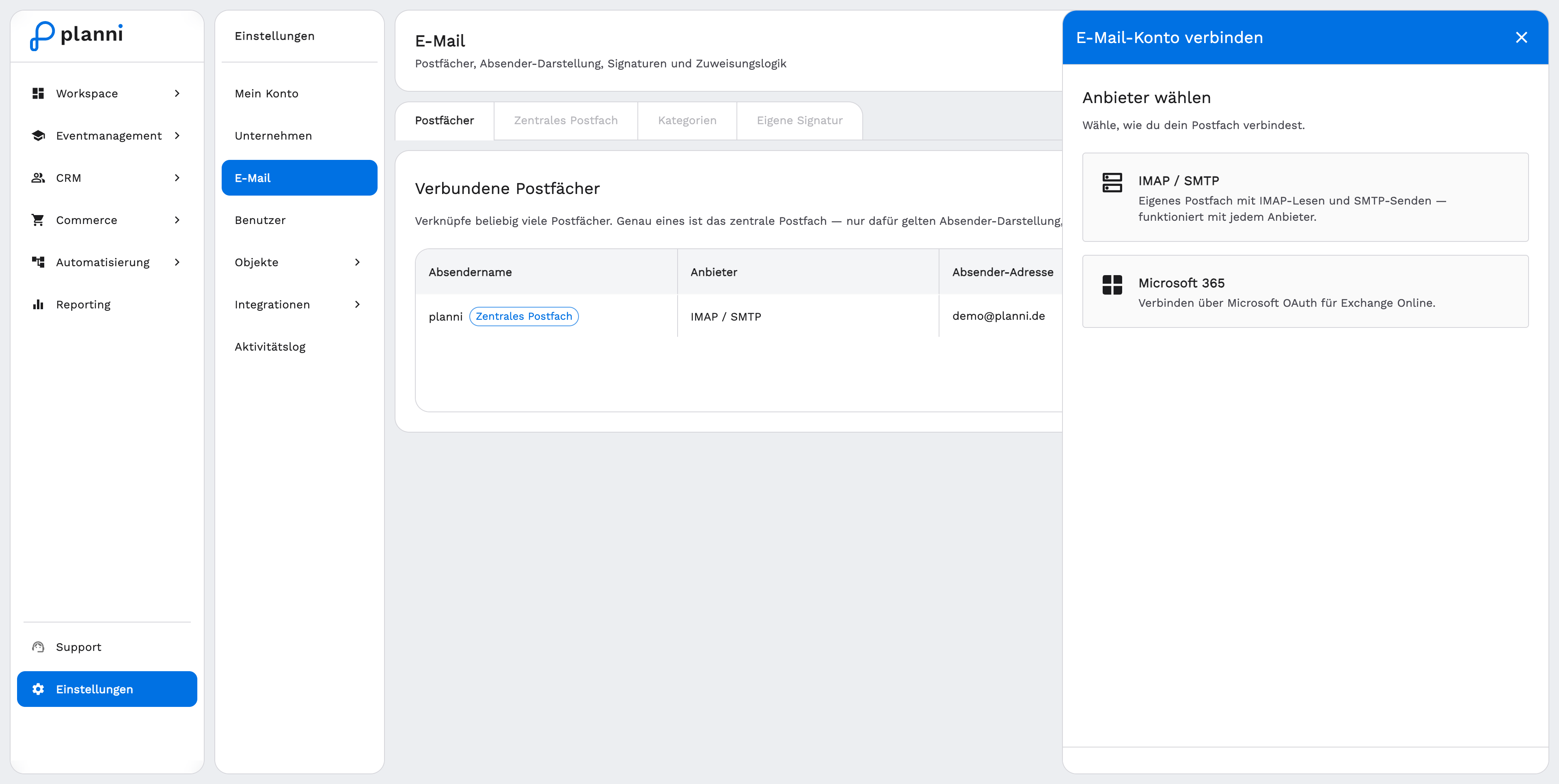 Anbieter wählen: IMAP/SMTP oder Microsoft 365