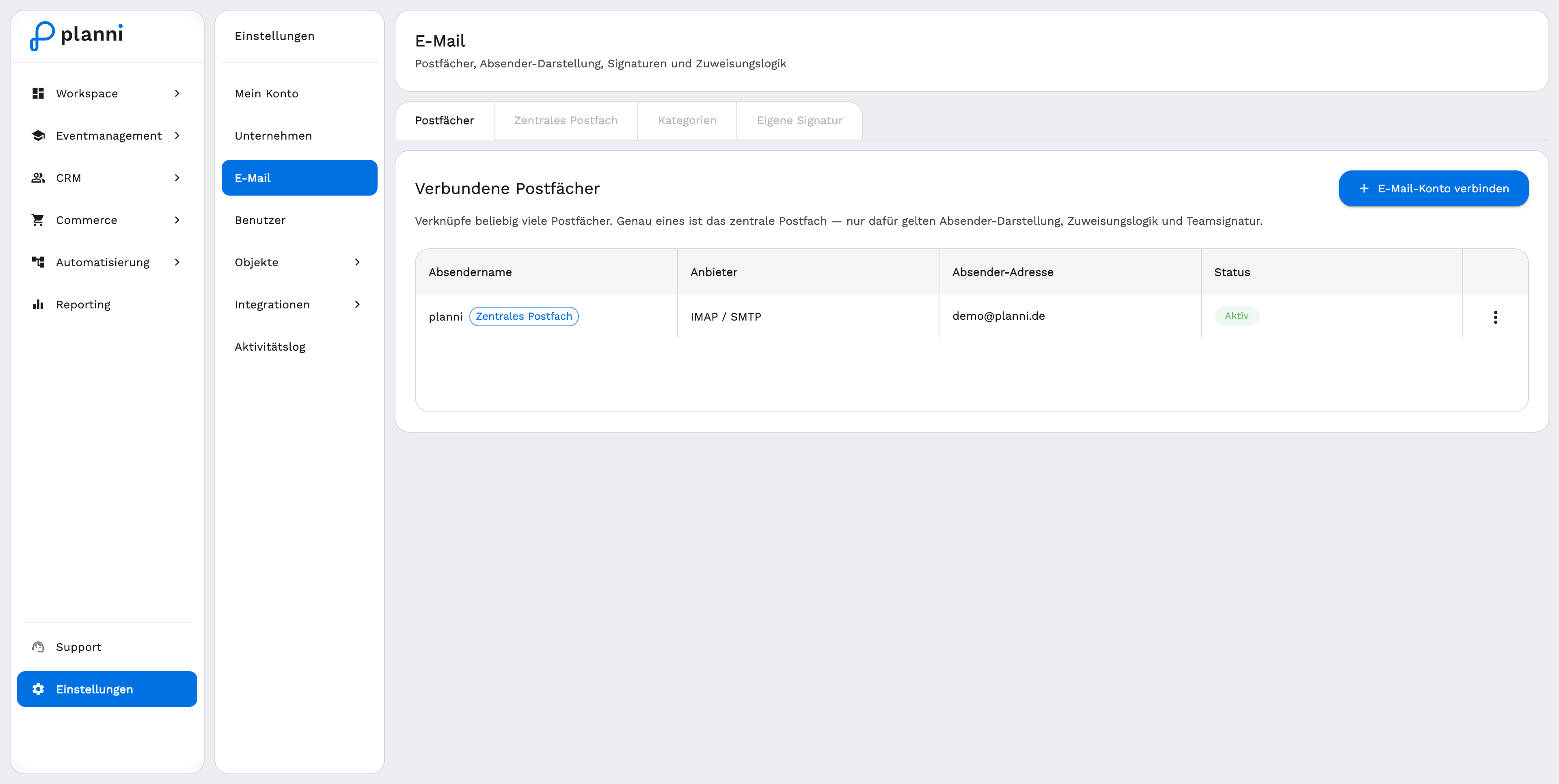 Tab Postfächer mit verbundenen Konten